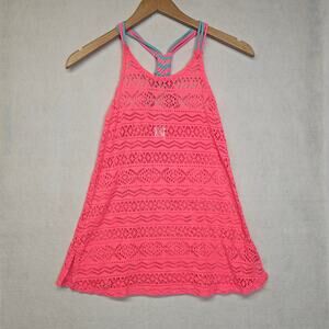 Summer Crush Girls Hot Coral Pink Swim Cover-Up Dress Crochet Lace Size Small